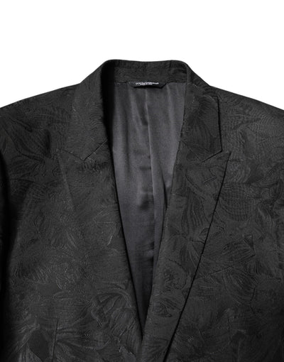 Dolce & Gabbana Schwarzer Polyester-Jacquard-Anzug mit Blumenmuster, 2 Teile