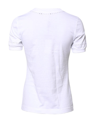 Dolce & Gabbana Weißes T-Shirt mit geblümtem Logo und Rundhalsausschnitt aus Baumwolle