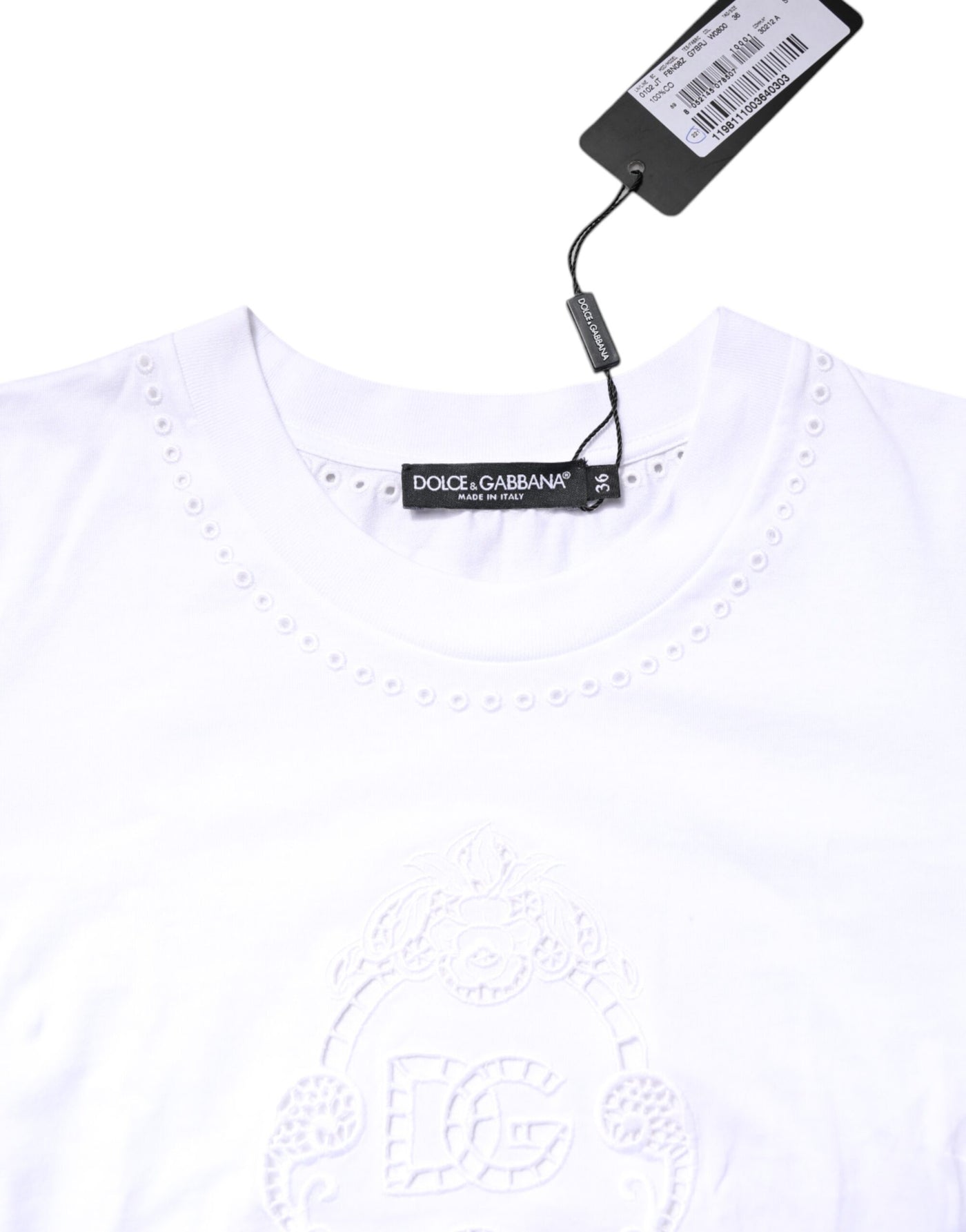 Dolce & Gabbana Weißes T-Shirt mit geblümtem Logo und Rundhalsausschnitt aus Baumwolle