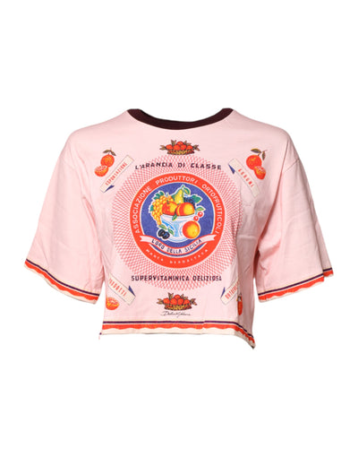 Dolce & Gabbana Rosa bedrucktes Baumwoll-Top mit kurzen Ärmeln