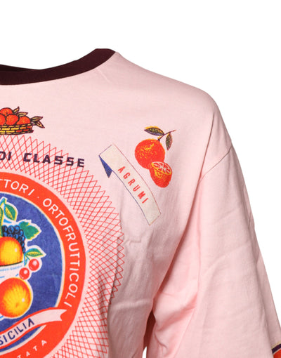 Dolce & Gabbana Rosa bedrucktes Baumwoll-Top mit kurzen Ärmeln