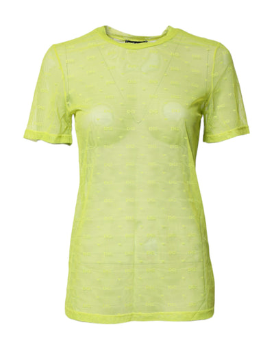 Dolce & Gabbana Grünes Nylon See Through Damen Kurzarm Top