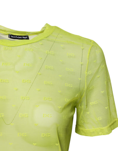 Dolce & Gabbana Grünes Nylon See Through Damen Kurzarm Top
