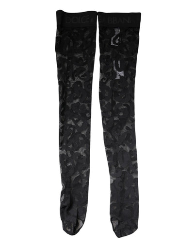 Dolce & Gabbana Schwarze florale Spitze Baumwoll-Stretchstrümpfe Socken