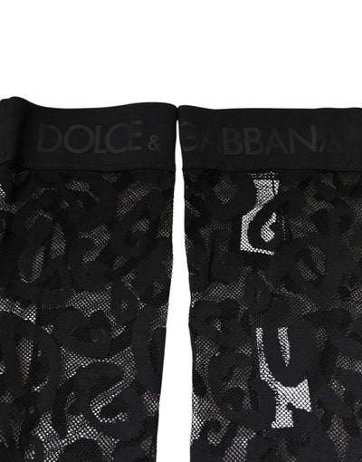 Dolce & Gabbana Schwarze florale Spitze Baumwoll-Stretchstrümpfe Socken