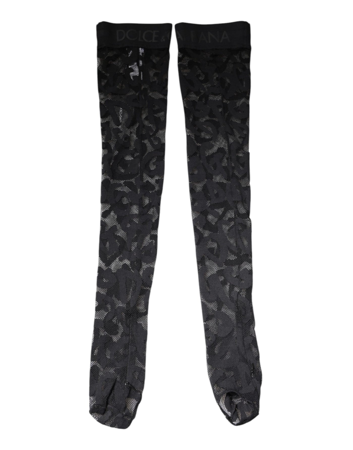 Dolce & Gabbana Schwarze florale Spitze Baumwoll-Stretchstrümpfe Socken