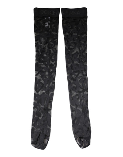 Dolce & Gabbana Schwarze florale Spitze Baumwoll-Stretchstrümpfe Socken