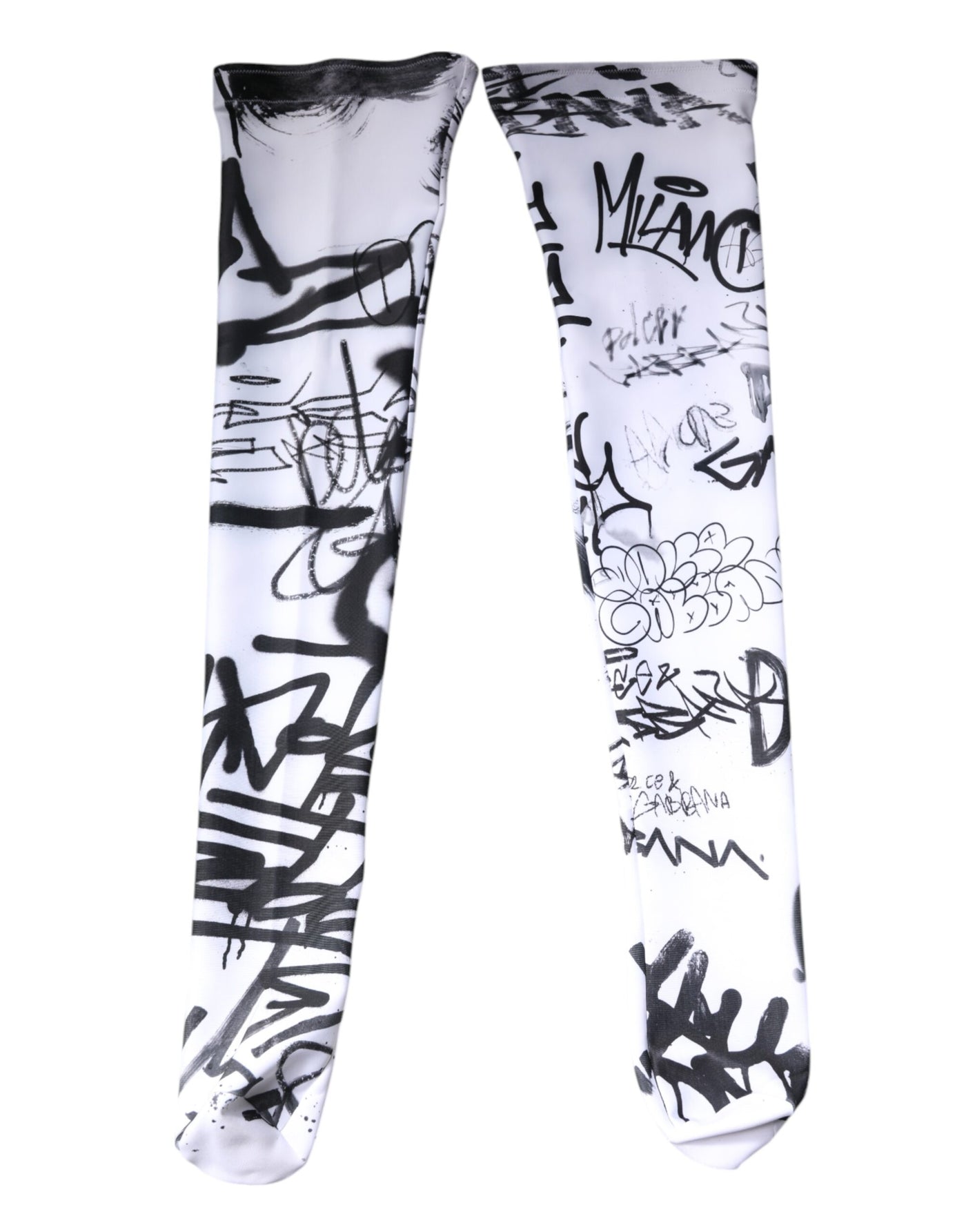 Dolce & Gabbana Weiße Graffiti-Baumwollstrümpfe über der Wade Socken