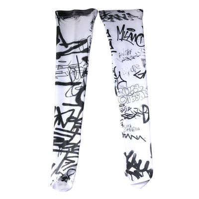 Dolce & Gabbana Weiße Graffiti-Baumwollstrümpfe über der Wade Socken