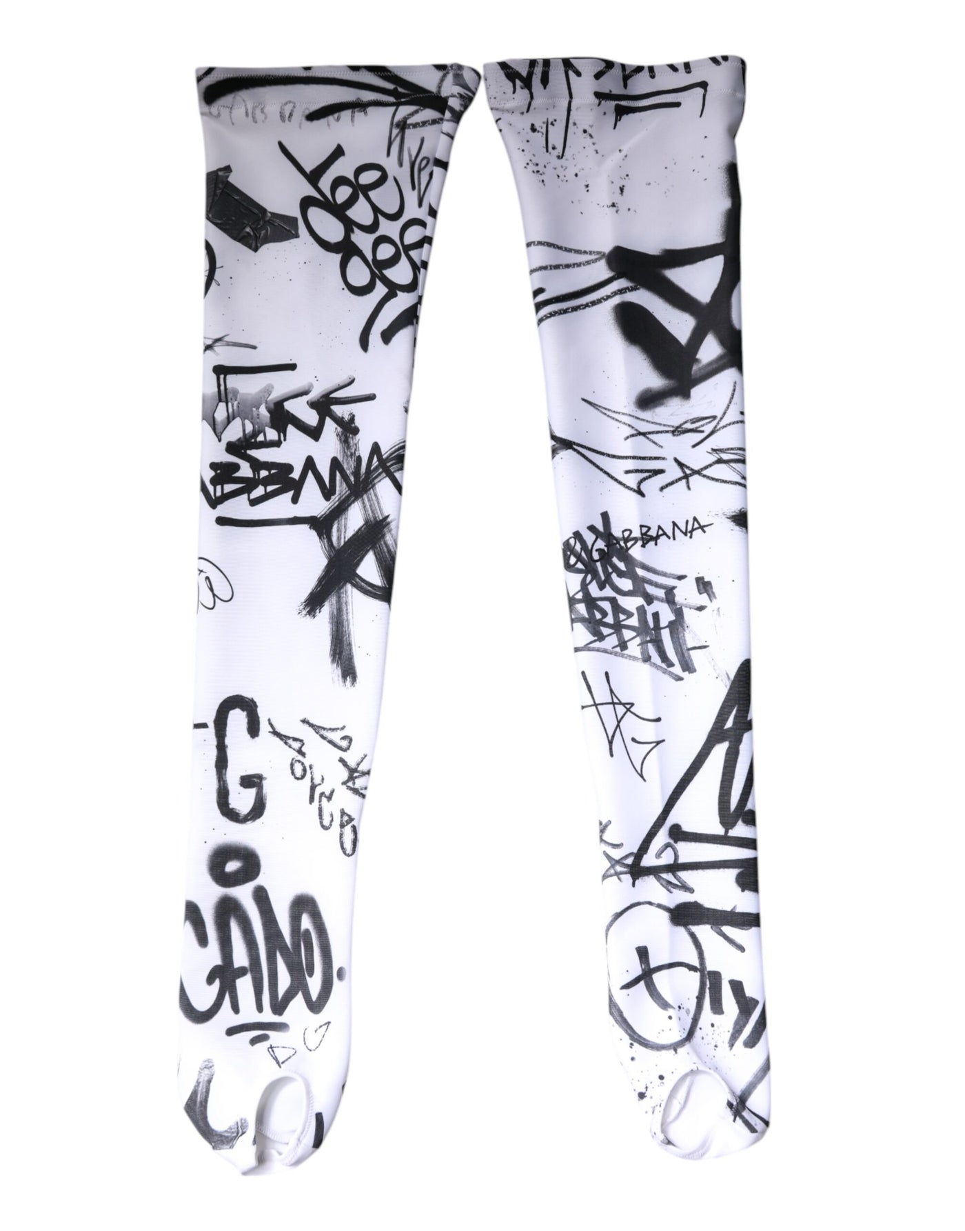 Dolce & Gabbana Weiße Graffiti-Baumwollstrümpfe über der Wade Socken