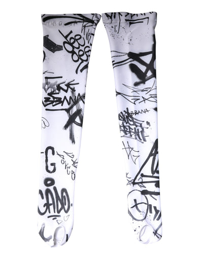 Dolce & Gabbana Weiße Graffiti-Baumwollstrümpfe über der Wade Socken