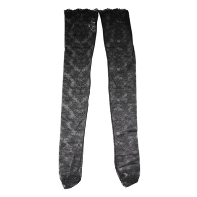 Dolce & Gabbana Schwarze florale Spitze Baumwoll-Stretchstrümpfe Socken