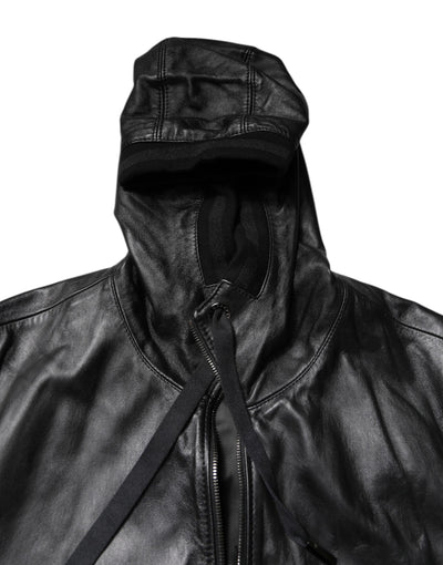 Dolce & Gabbana Schwarze Lammfell Leder Bikerjacke mit Reißverschluss
