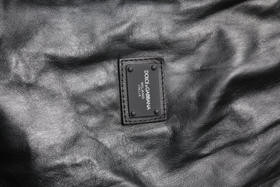 Dolce & Gabbana Schwarze Lammfell Leder Bikerjacke mit Reißverschluss