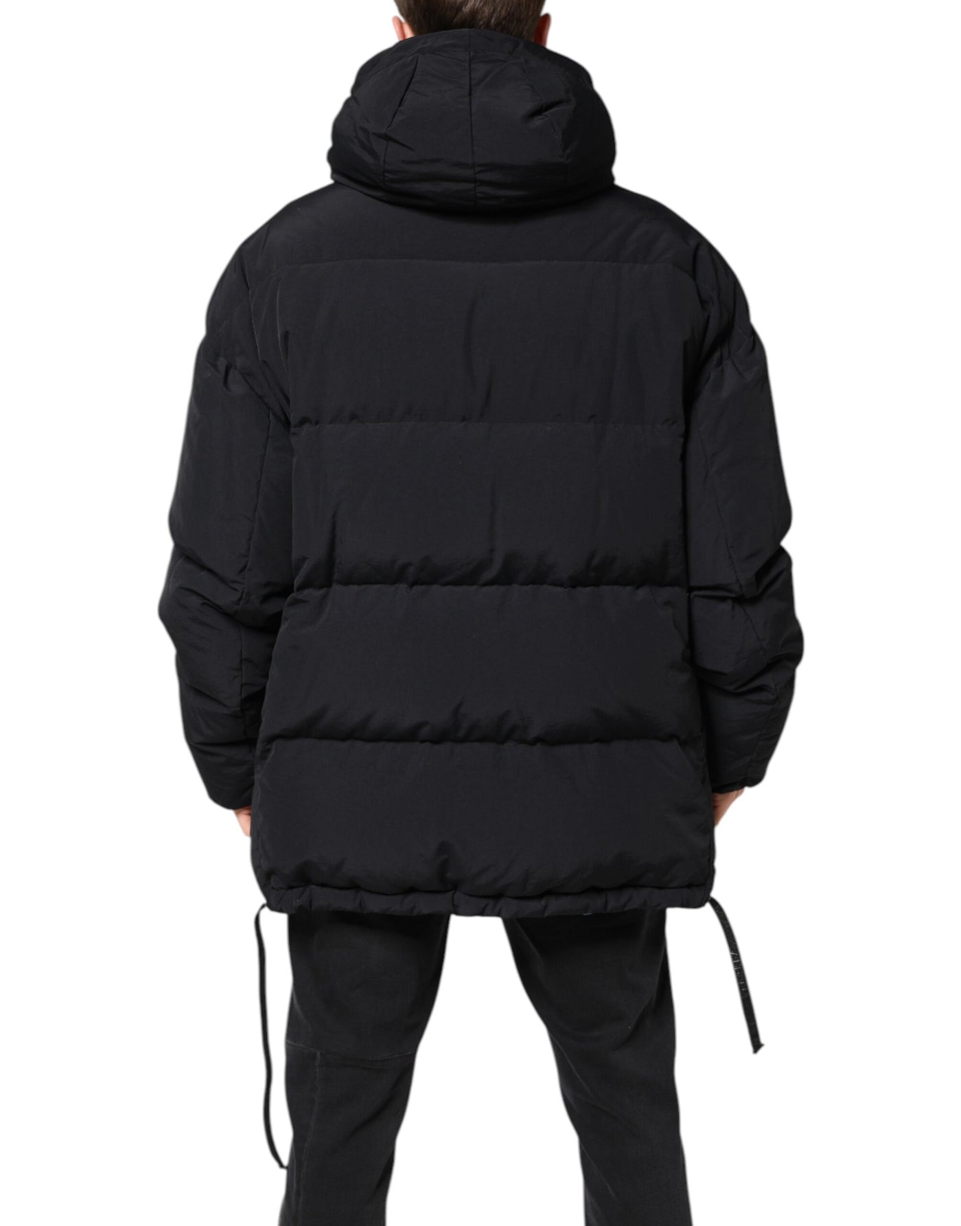Dolce & Gabbana Schwarze Nylon-Parka-Jacke mit Kapuze und Reißverschluss