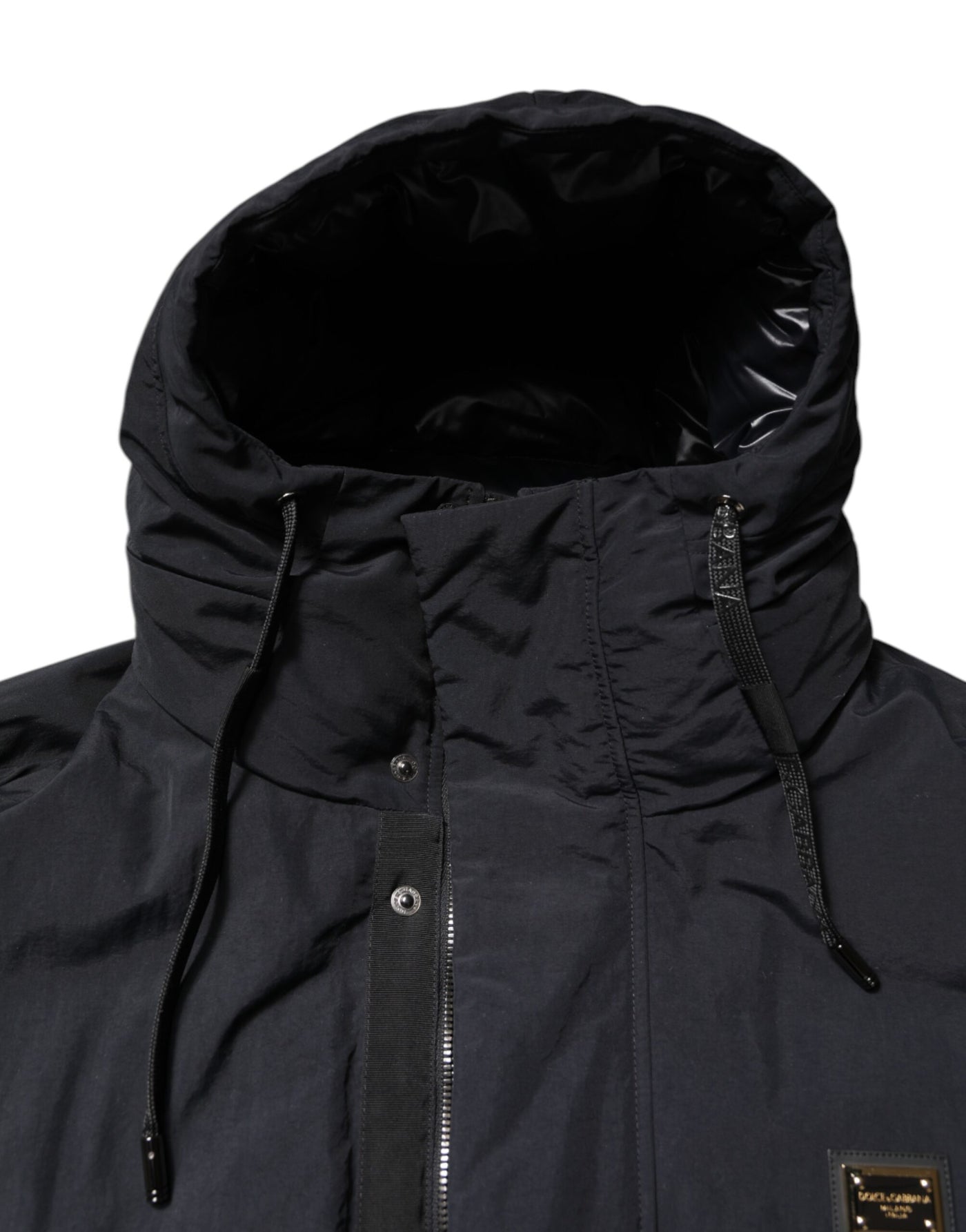 Dolce & Gabbana Schwarze Nylon-Parka-Jacke mit Kapuze und Reißverschluss