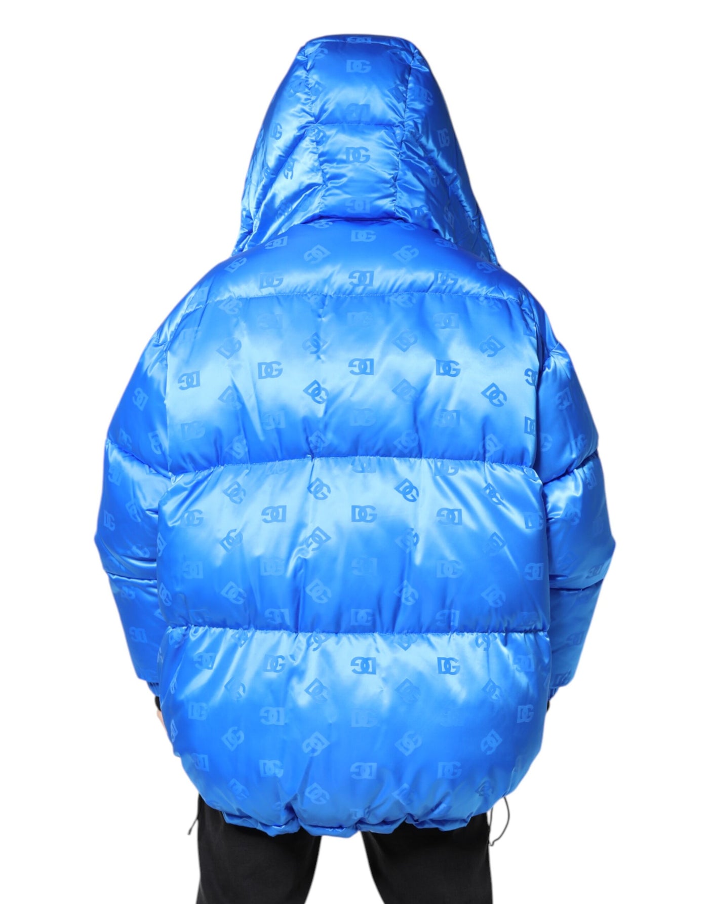 Dolce & Gabbana Blaue Logo-Steppjacke mit Kapuze und Reißverschluss