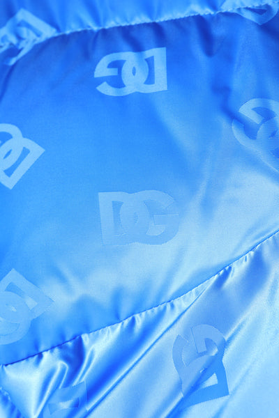 Dolce & Gabbana Blaue Logo-Steppjacke mit Kapuze und Reißverschluss