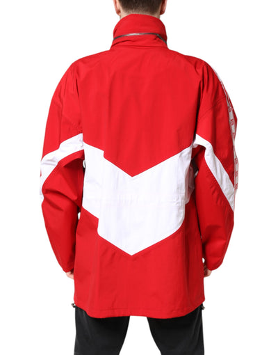 Dolce & Gabbana Rote weiße Nylon Windbreaker Jacke mit durchgehendem Reißverschluss