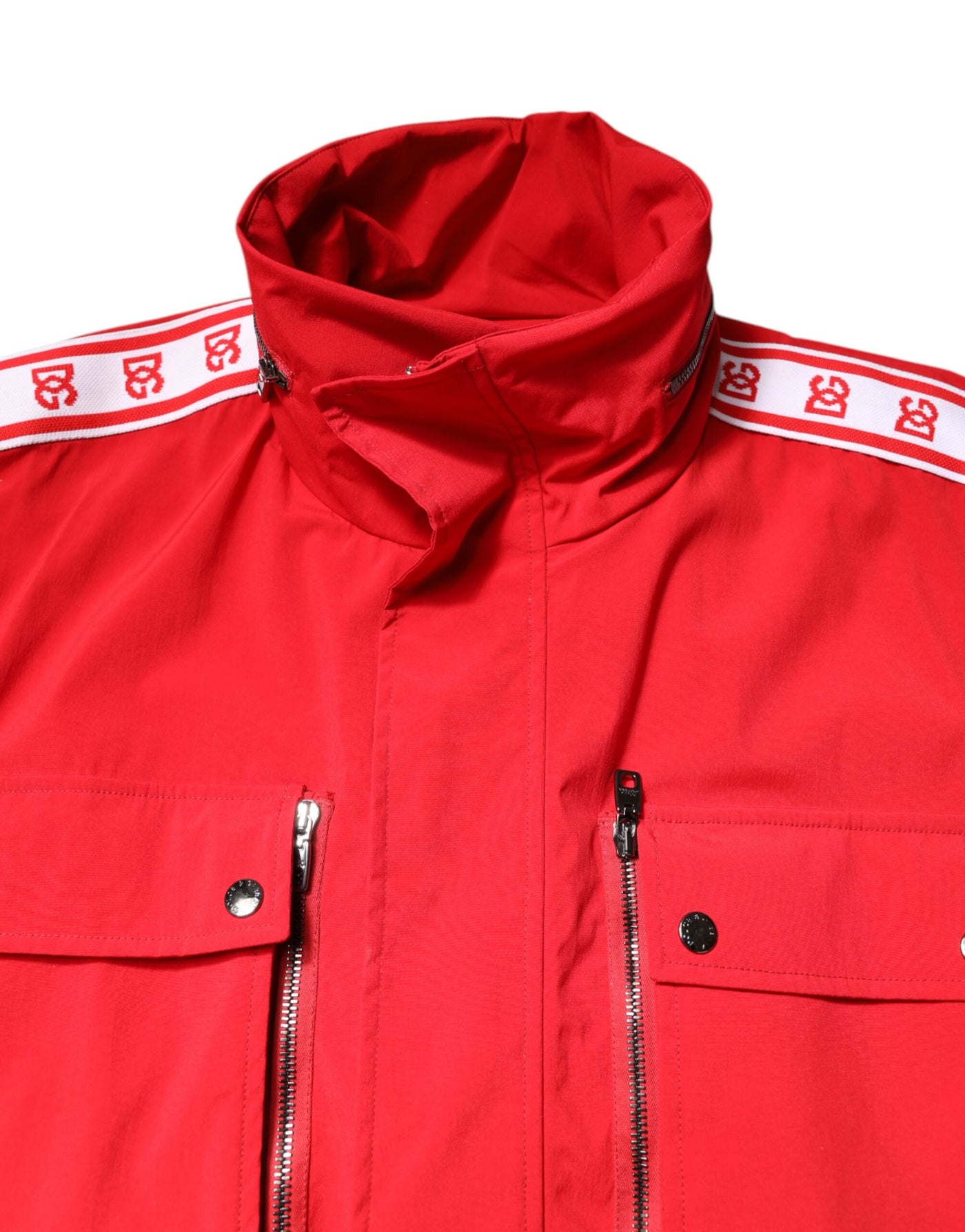 Dolce & Gabbana Rote weiße Nylon Windbreaker Jacke mit durchgehendem Reißverschluss