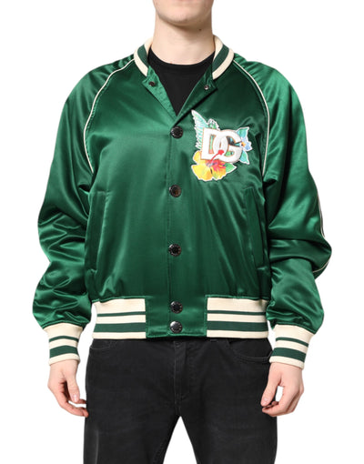 Dolce & Gabbana Grüne geblümte DG Logo Bomberjacke mit durchgehendem Reißverschluss