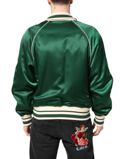 Dolce & Gabbana Grüne geblümte DG Logo Bomberjacke mit durchgehendem Reißverschluss