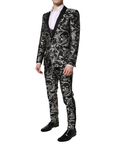 Dolce & Gabbana Schwarz Grau MARTINI Jacquard Herren 3 Stück Anzug