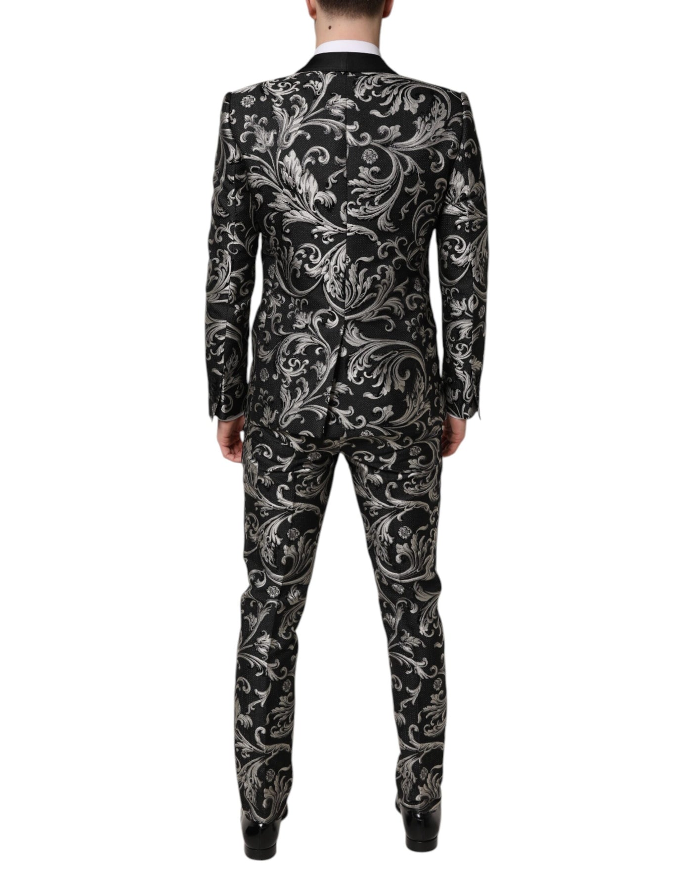 Dolce & Gabbana Schwarz Grau MARTINI Jacquard Herren 3 Stück Anzug