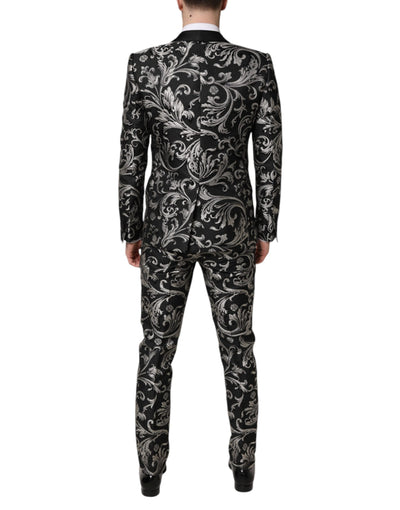 Dolce & Gabbana Schwarz Grau MARTINI Jacquard Herren 3 Stück Anzug