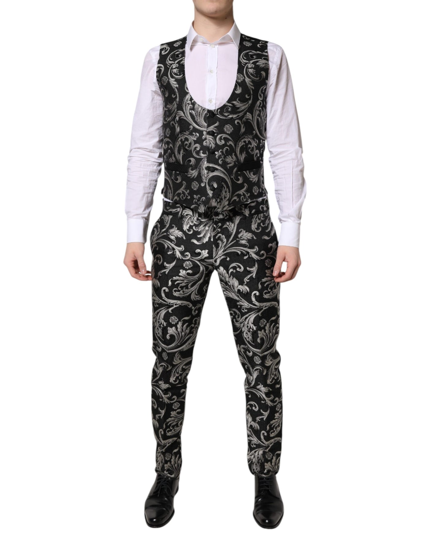 Dolce & Gabbana Schwarz Grau MARTINI Jacquard Herren 3 Stück Anzug
