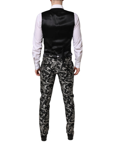 Dolce & Gabbana Schwarz Grau MARTINI Jacquard Herren 3 Stück Anzug
