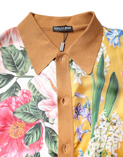 Dolce & Gabbana Braunes T-Shirt mit Blumenmuster und kurzen Ärmeln