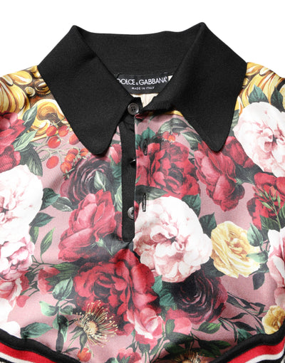 Dolce & Gabbana Schwarzes Kurzarm-T-Shirt mit geblümtem Kragen