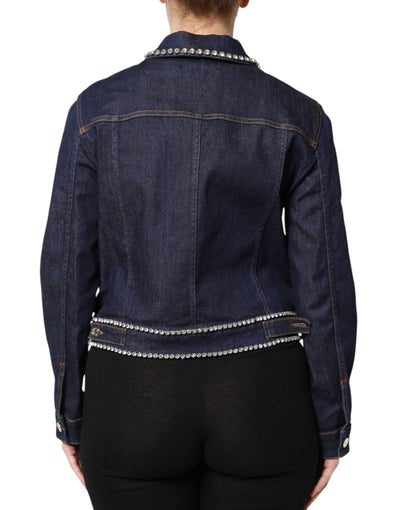 Dolce & Gabbana Blaue Denim-Baumwolljacke mit Kristallverzierung