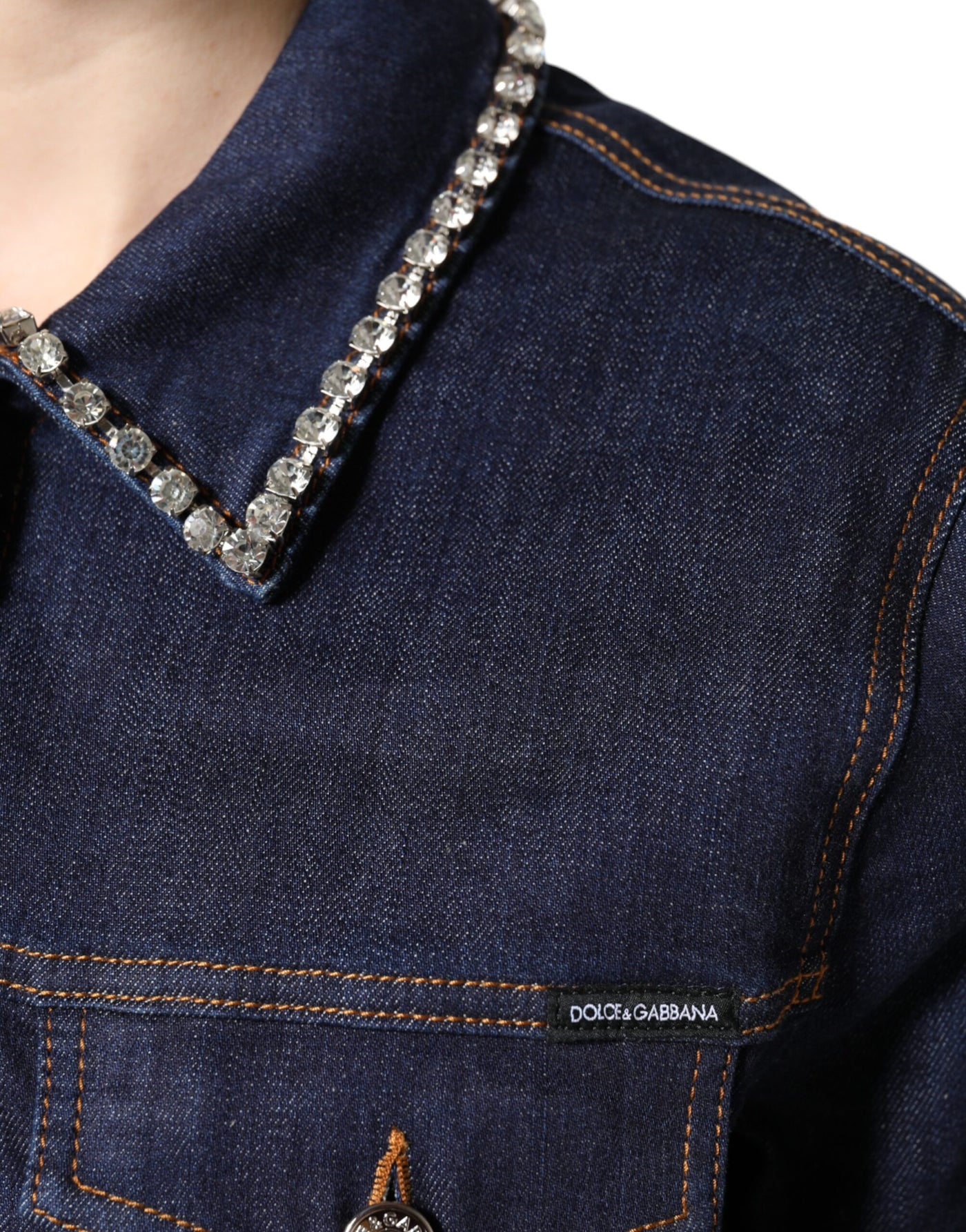 Dolce & Gabbana Blaue Denim-Baumwolljacke mit Kristallverzierung
