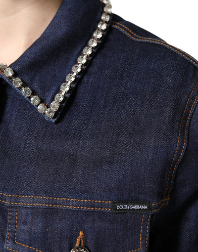 Dolce & Gabbana Blaue Denim-Baumwolljacke mit Kristallverzierung
