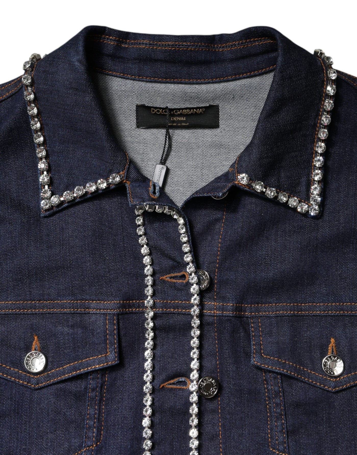Dolce & Gabbana Blaue Denim-Baumwolljacke mit Kristallverzierung