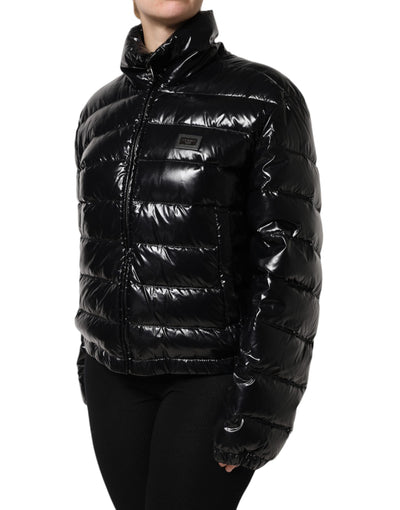 Dolce & Gabbana Schwarze Logo-Plakette Full Zip Pufferjacke