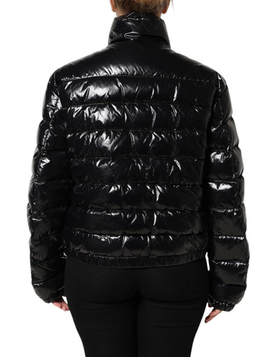 Dolce & Gabbana Schwarze Logo-Plakette Full Zip Pufferjacke