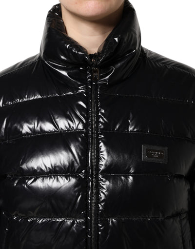 Dolce & Gabbana Schwarze Logo-Plakette Full Zip Pufferjacke