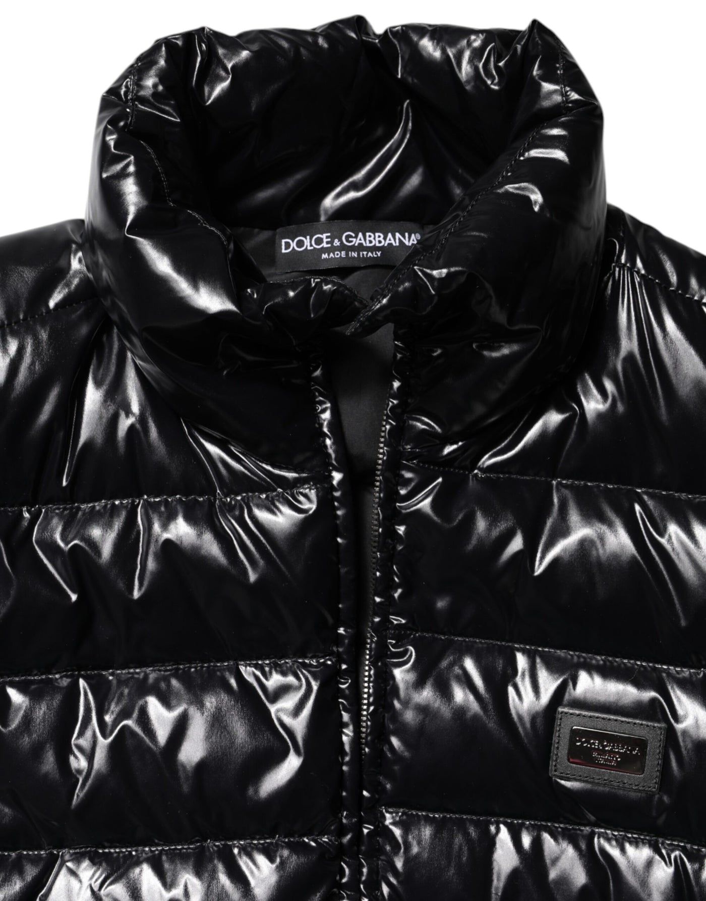 Dolce & Gabbana Schwarze Logo-Plakette Full Zip Pufferjacke