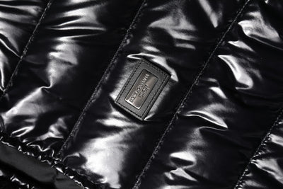 Dolce & Gabbana Schwarze Logo-Plakette Full Zip Pufferjacke