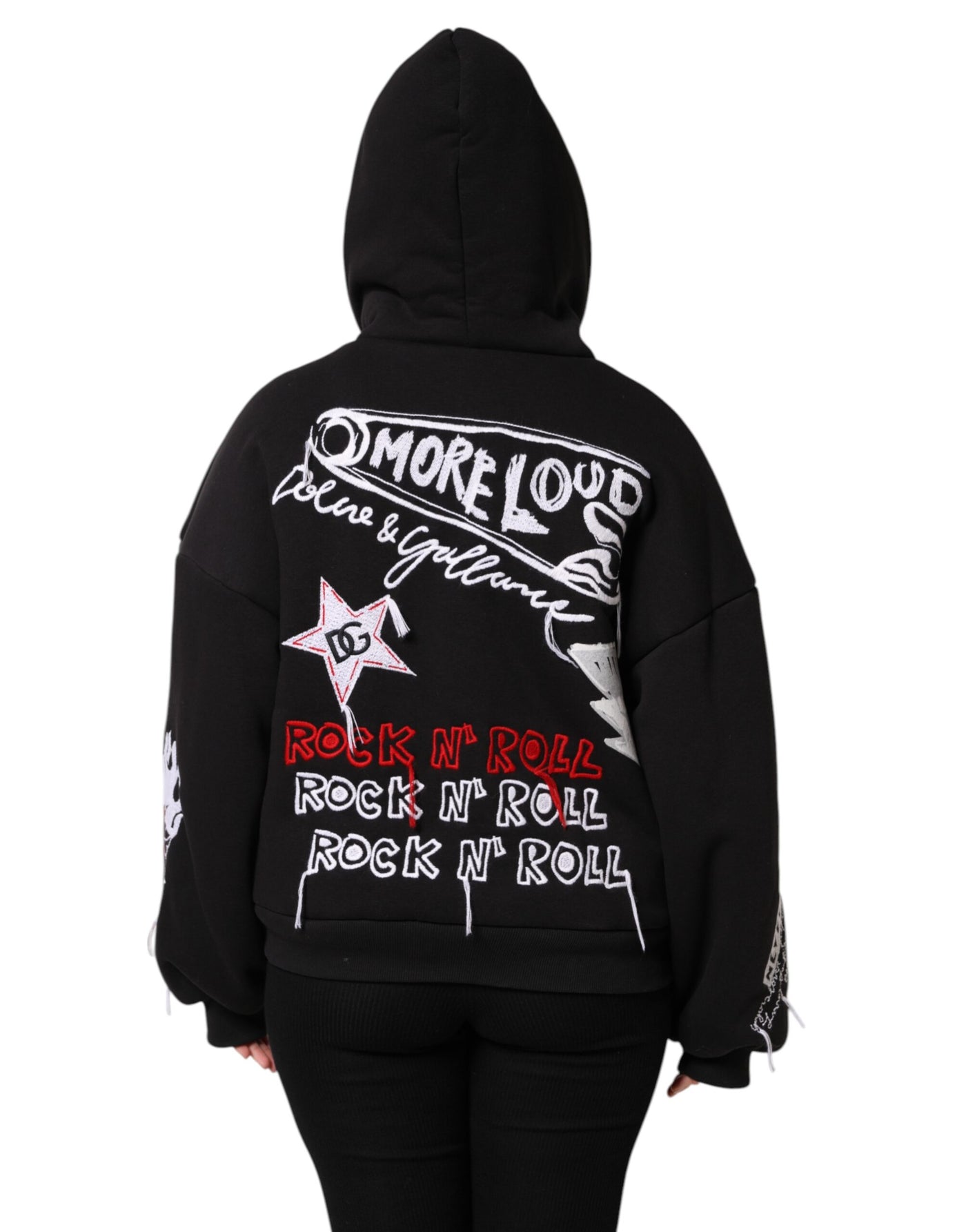 Dolce & Gabbana Schwarze bestickte Jacke mit Kapuze und Reißverschluss