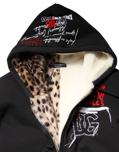 Dolce & Gabbana Schwarze bestickte Jacke mit Kapuze und Reißverschluss
