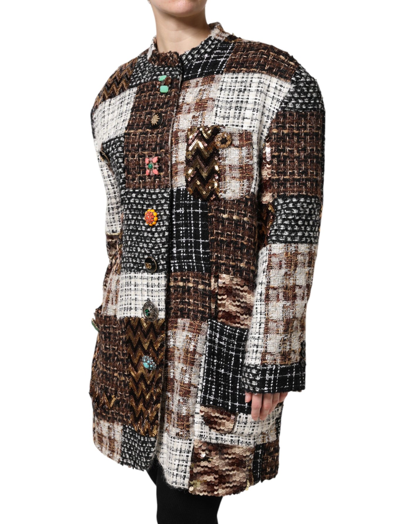 Dolce & Gabbana Multicolor Patchwork Jacke mit Knopfleiste