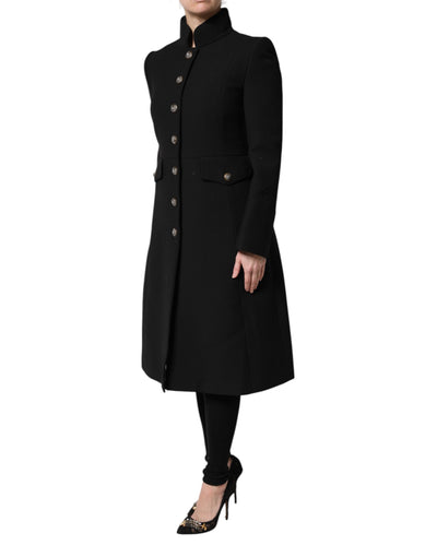 Dolce & Gabbana Schwarzer einreihiger Trenchcoat aus Wolle