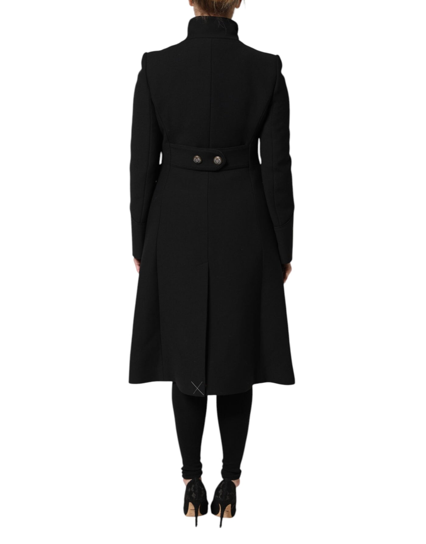 Dolce & Gabbana Schwarzer einreihiger Trenchcoat aus Wolle