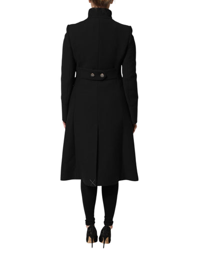Dolce & Gabbana Schwarzer einreihiger Trenchcoat aus Wolle