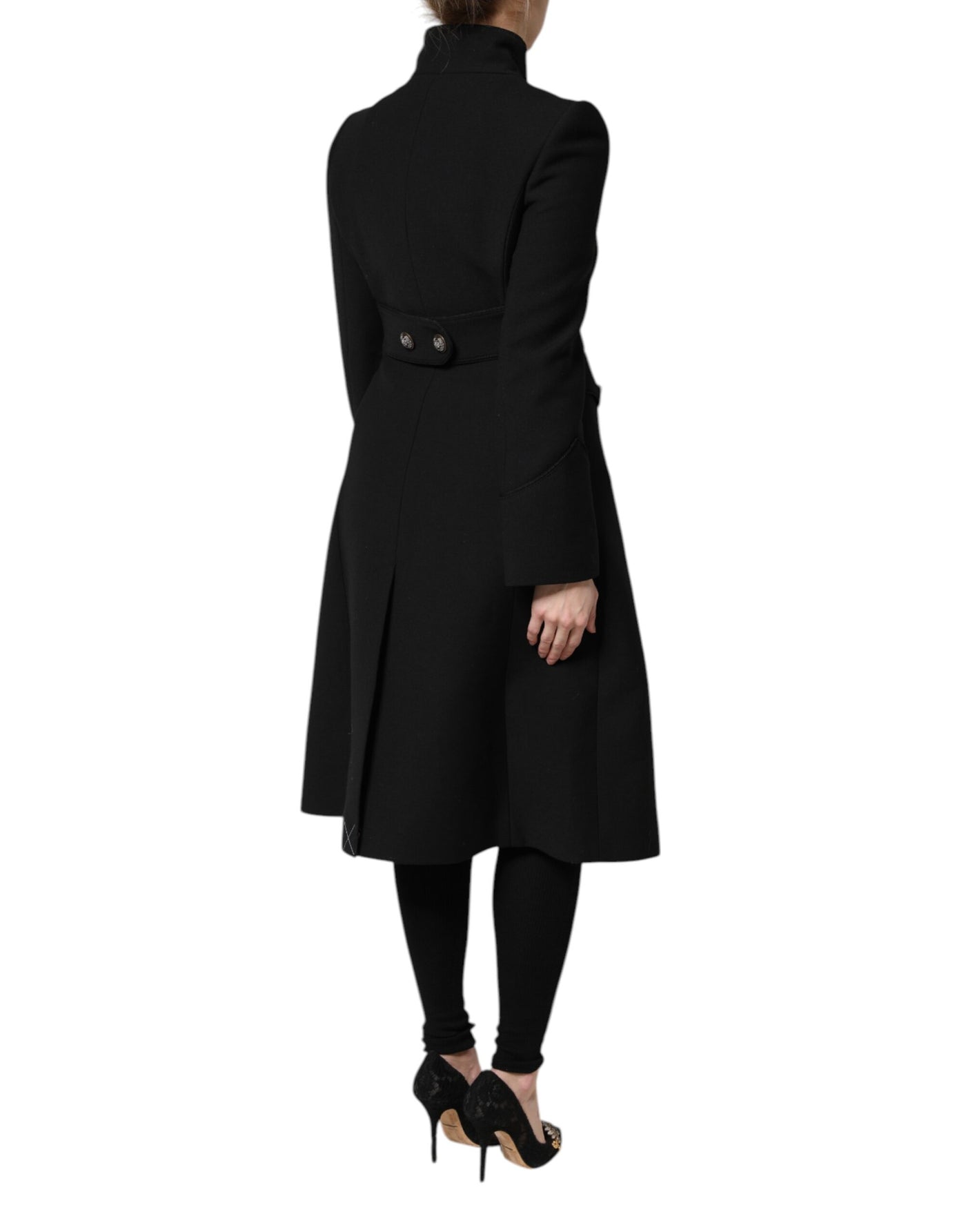 Dolce & Gabbana Schwarzer einreihiger Trenchcoat aus Wolle