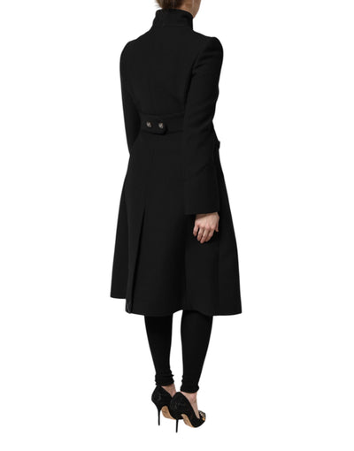 Dolce & Gabbana Schwarzer einreihiger Trenchcoat aus Wolle